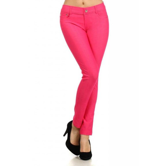 Herringbone Solid 5 Pocket Fashion Jeggins - Fuchsia - Medium/Large