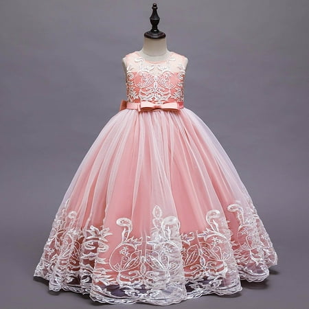 

Flower Girl Dress Lace Dress For Kids Wedding Bridesmaid Pageant Party Formal Long Maxi Gown Big First Birthday Dance Prom Sequin Bowknot Puffy Tulle Dresses Party Dresses