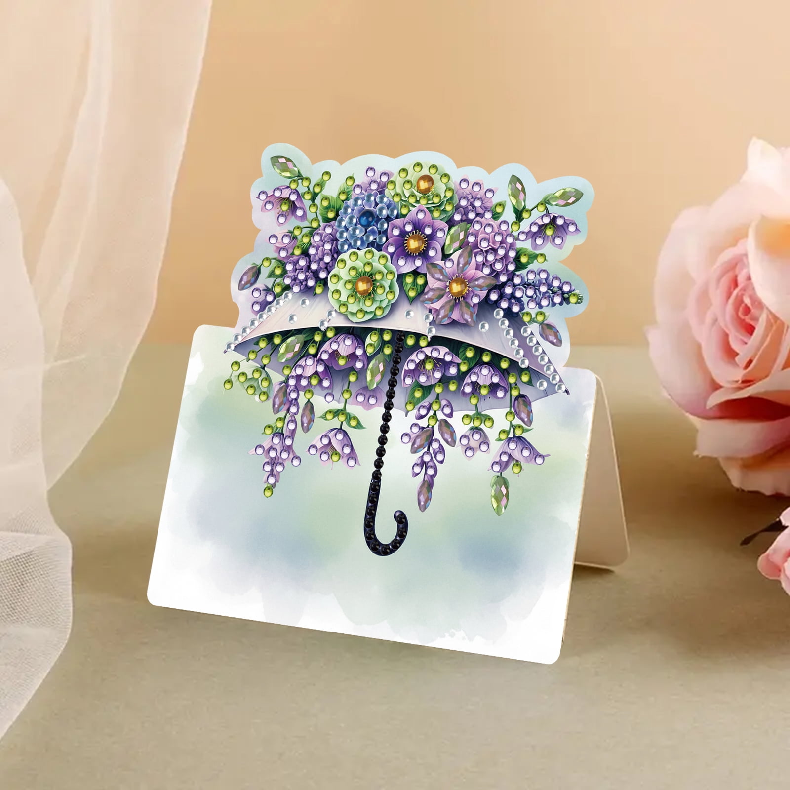 FLOPESN 6Pcs DIY Diamond Art Greeting Cards Set, Spring Flower 3D Folding Thank You Card For Birthday Holiday Blessing Gift(included envelopes)