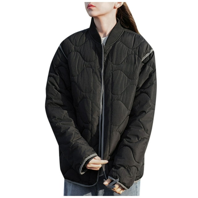 Bomber Jacket Womens,Autumn And Winter Solid Color Padded Jacket Jacket Thickened Padded Jacket