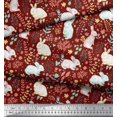 thumbnail image 3 of Soimoi Red Silk Fabric Leaves & Rabbit Animal Print Fabric by the Yard 42 Inch Wide, 3 of 3