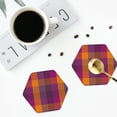 thumbnail image 4 of Fuzoiu Purple Yellow Buffalo Plaid Print Leather Coasters Set,Drink Coasters Set of 4,for Tabletop Protection, Durable PVC Coasters,Home Décor and Housewarming Gift-Hexagon, 4 of 6