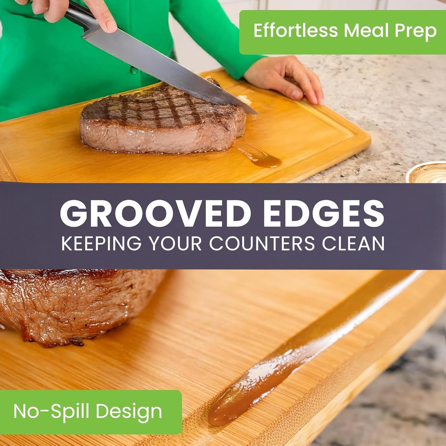 Greener Chef Luxury Bamboo Cutting Board Set of 3, Glue-Free Surface Technology, Extra Spacious XL Wood Kitchen Chopping Boards, Lifetime Replacement