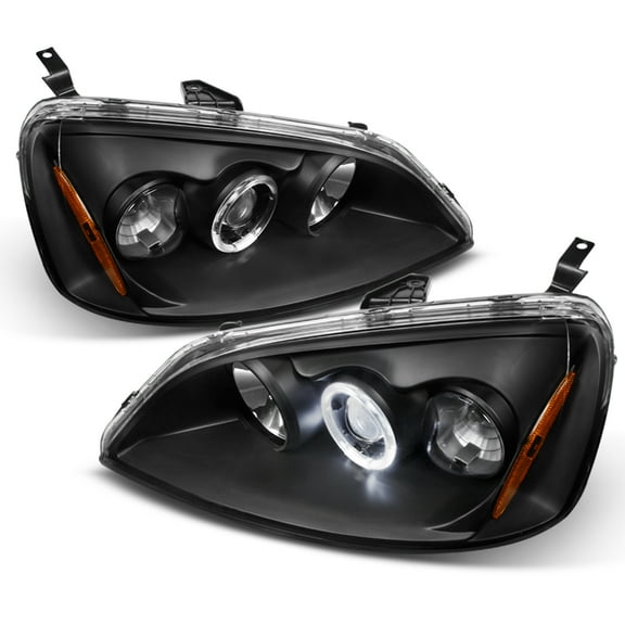 AKKON - For Honda Civic Black Bezel LED Ring Projector Headlights Driver Passenger Replacement Lamps Pair