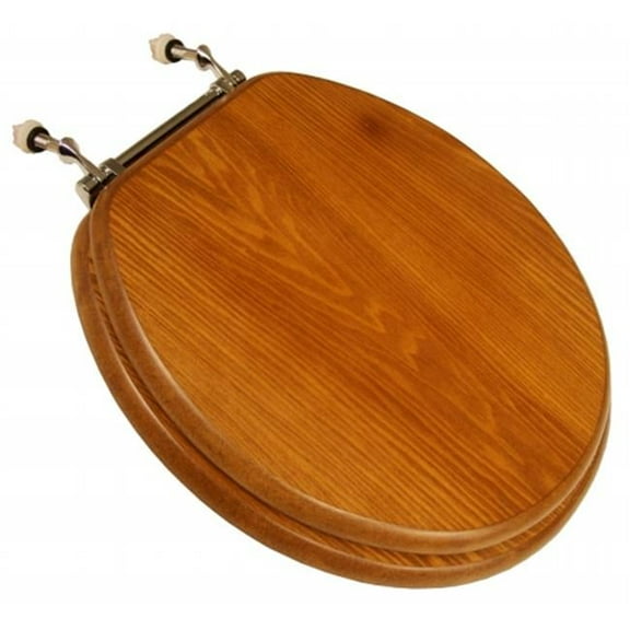 Round Dark Brown Oak Toilet Seat With Chrome