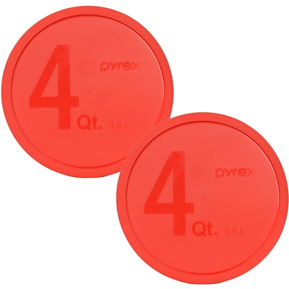 Pyrex 326-PC Red 4 Quart Round Plastic Storage Lid, Made in USA - 2 Pack