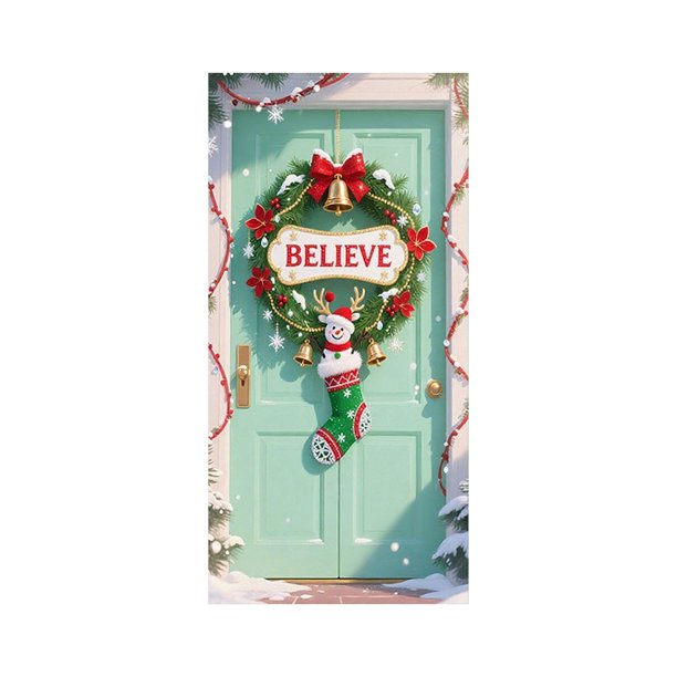 Decoraciones de Navidad Cubierta de Puerta de Navidad de 35 X 72 Pulgadas Cortina de Puerta de Navidad Decoración de Puerta Y Pared Del Día de Navidad Decoración de Fiesta Decoraciones de Navidad de I