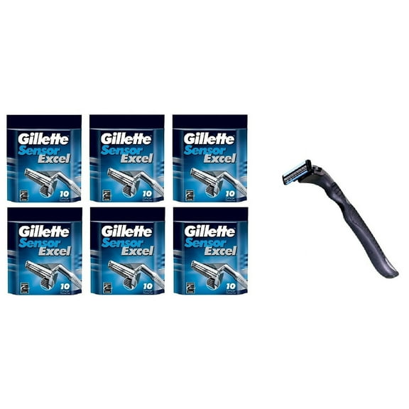 Compatible Razor Handle   Gillette Sensor Excel Refill Razor Blade Cartridges, 10 Ct (Pack of 6)