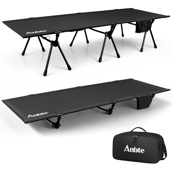 Anbte 400lbs Height Adjustable Camping Cot, 74.8" x 27.5" Folding Bed with Storage Net & Bag, Portable for Camping Travel Beach