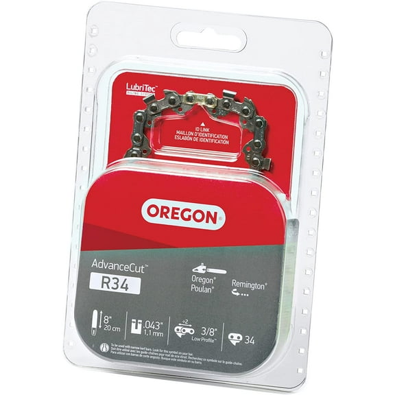 Oregon R34 AdvanceCut 8-Inch Replacement Chainsaw Chain, for Pole Saws & Chain Saw Tools, 8" Guide Bar, 34 Drive Links, Pitch: 3/8" Low Profile, .043" Gauge (R34)