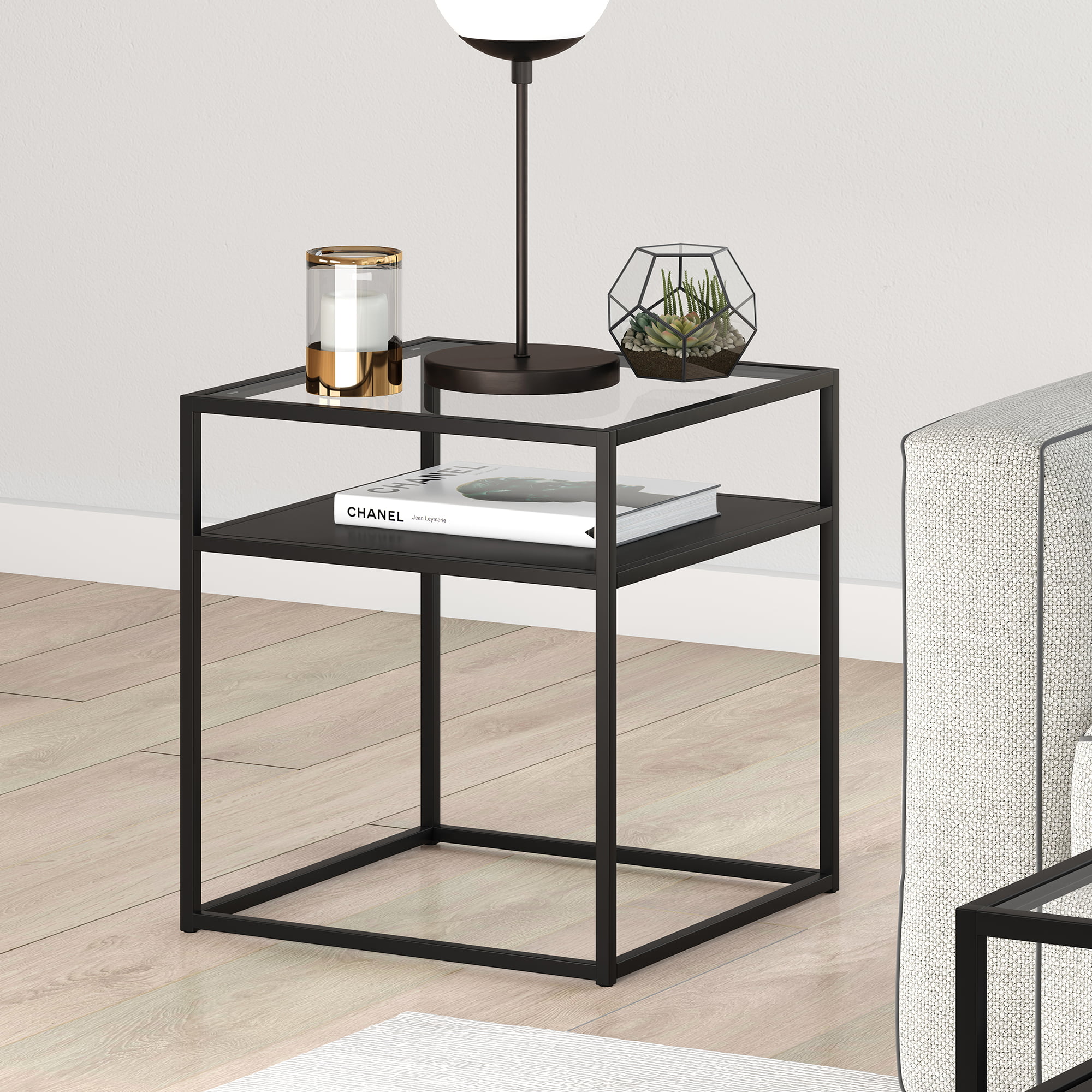 Evelyn&Zoe Industrial Side Table with Glass Top with Glass Top 