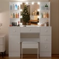 thumbnail image 5 of Yamissi Makeup Vanity Desk with Mirror and Lights, Bedroom Vanity Set with Stool, 5 Drawers Dressing Table for Women Girls, White, 5 of 10