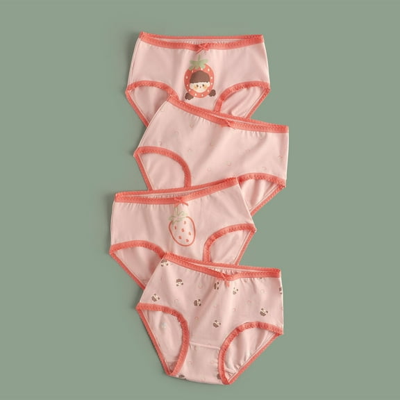 Bnwani Underwear for Girls Comfortable Strawberry Printed Panties 4-Pack