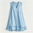 thumbnail image 5 of Jovrlynd Cotton Linen Dresses for Women 2026 Summer Boho Pockets Sleeveless V Neck Flowy Ruffle Mini Beach Sundress, S-2XL, 5 of 7