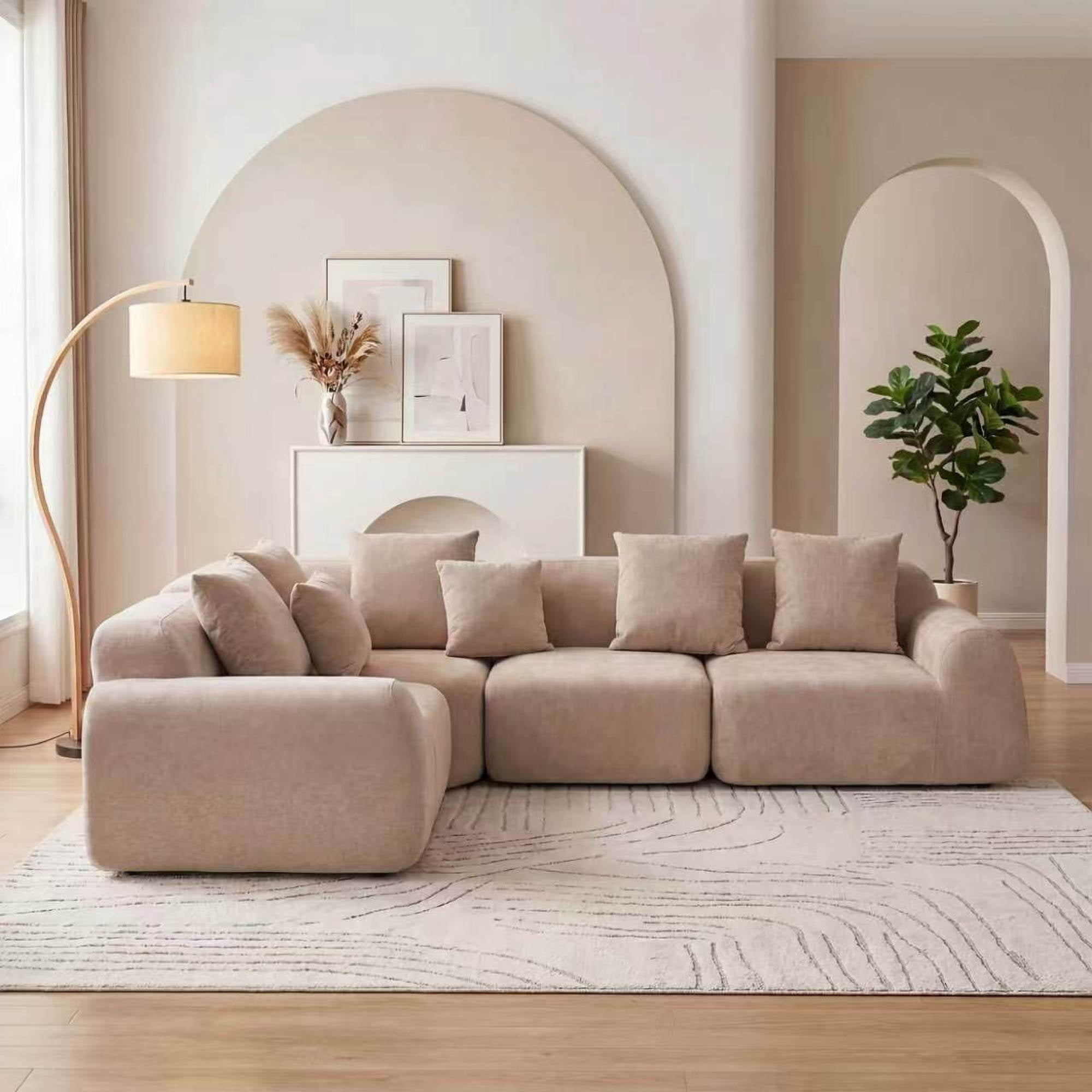 Leumius 116'' Cloud Modular Sectional Sofa,Upholstered Boneless Couch with Memory Foam for Living Room,No Assembly Required,Beige