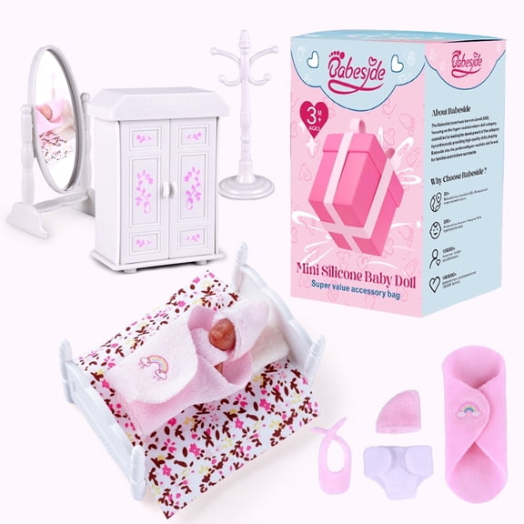 BABESIDE 3 Inch Mini Silicone Baby Dolls Black Miniature Baby Dolls Full Silicone Sleeping Mini Little Real Life Baby Dolls Girl with Playset Accessories