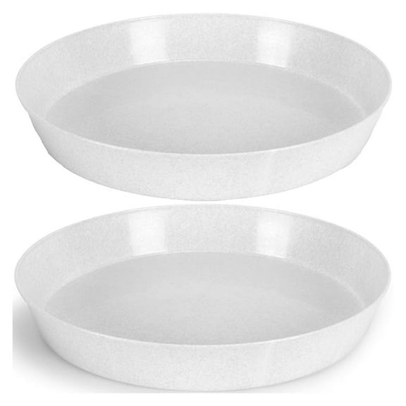 Plant Saucers 18 Inch (16.3 Base) - 2 Pack - White Granite - Heavy Duty Indoor/Outdoor Drip Trays for Flower Pots