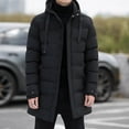 thumbnail image 3 of Long Hooded Jacket Men Winter Warm Windproof Coat Fashion Solid Color Clothes Outdoor, 3 of 3
