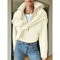 thumbnail image 4 of Suéter Informal Holgado de Punto Acanalado con Cuello en V y Larga para Mujer, con Cremallera de un Cuarto, para Invierno y Otoño Albaricoque M, 4 of 8