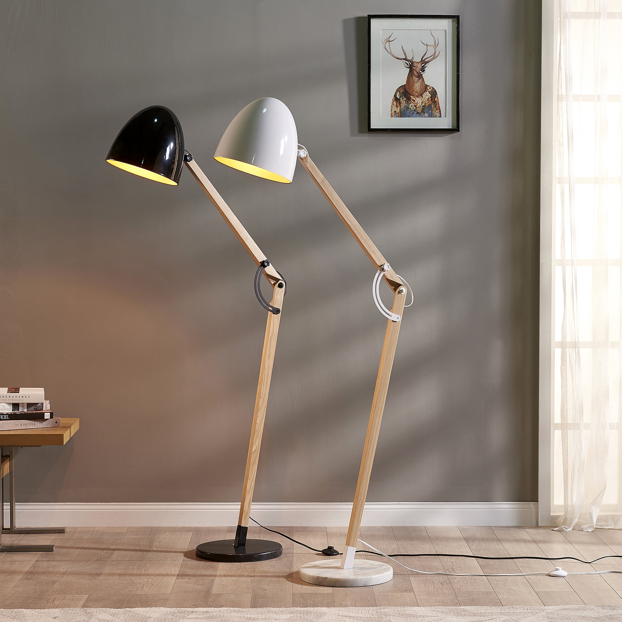 Teamson Home Floor Lamp Wooden/Metal Adjustable Brown/Black Bastone VN-L00026-A
