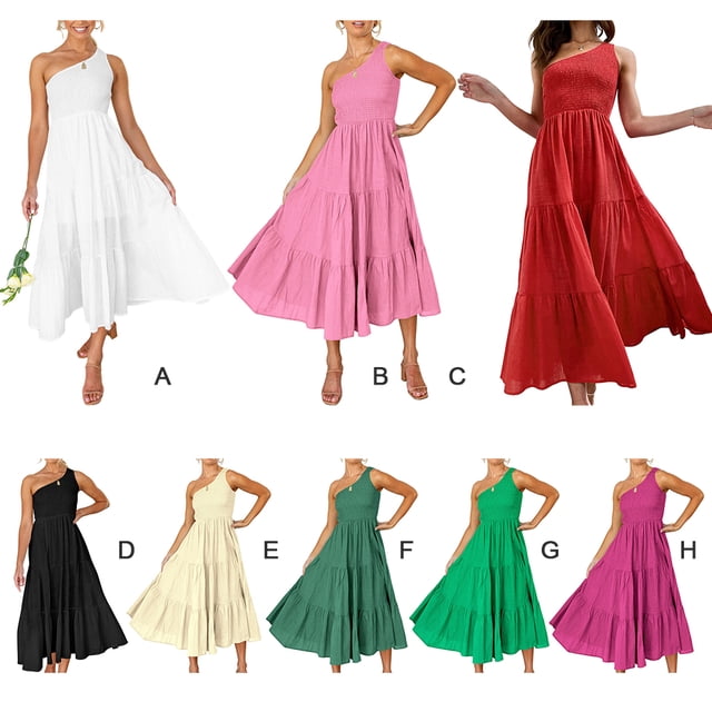 Robe Longue Femme Décontractée Plissée Midi Fête Danse Midi Robe d'Été Plage Vacances Bureau Ados Mode Été Blanc