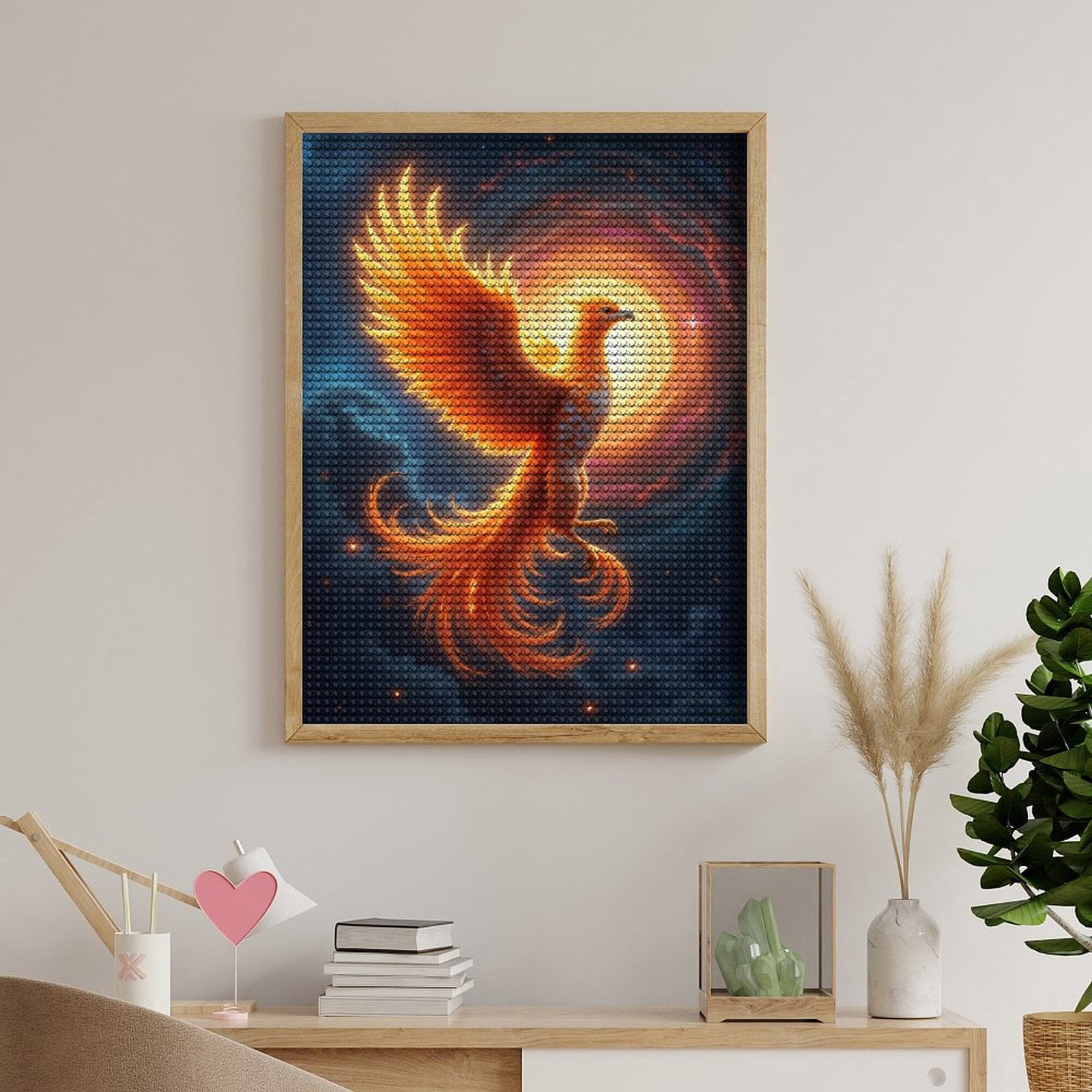 Diamond Art Kits for Adults - Phoenix Rising In Fiery Sky 5d Diamond Painting for Adults, Diamond Art for Adults Beginners, Frameless Diamond Painting Kits for Adults for Home Wall Decor
