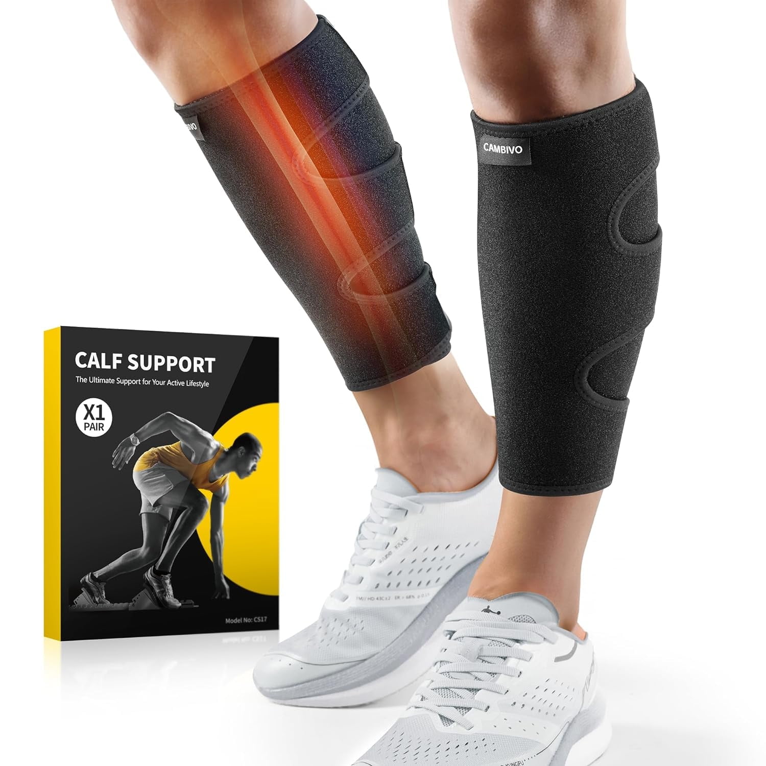 CAMBIVO 2 Pack Adjustable Calf Braces for Men and Women, Shin Splints Support Leg Sleeves for Pain Relief, Swelling, Black L