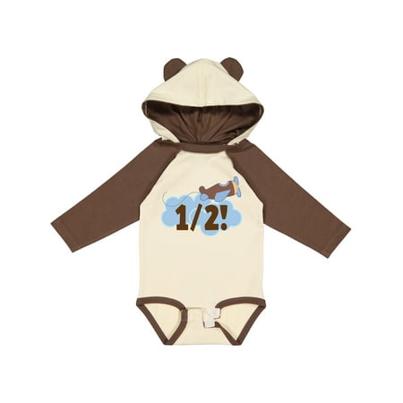 

Inktastic Half Birthday Boy Airplane Plane Boys Long Sleeve Baby Bodysuit