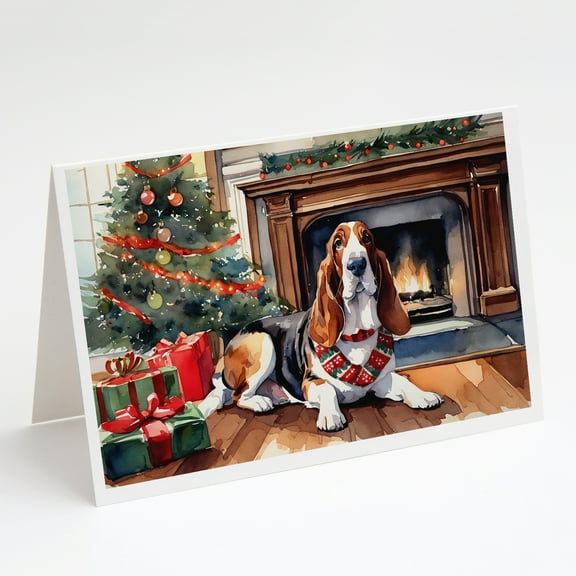 Basset Hound Cozy Christmas Greeting Cards Pack of 8 7 in x 5 in