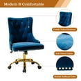 thumbnail image 3 of Home Office Computer Desk Chair Velvet Tufted Wingback Upholstered Task Rolling Chairs Swivel Adjustable Nailhead Gold Leg Navy, 3 of 12