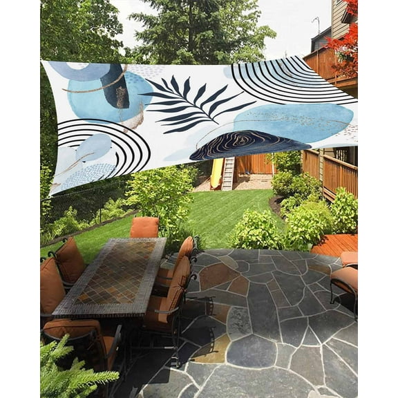 Sun Shade Sail 8x10Ft Funny Abstract Art Watercolor Tropical Leaves Boho Blue Uv Block Sunshade Canopy Outdoor Shade Cover Rectangle Shade Cloth For Patio Garden Yard Deck Pergola