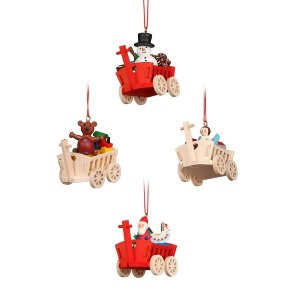 Alexander Taron Set of 6 Christian Ulbricht Assorted Hay Wagons Christmas Ornaments 2.25"