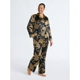 thumbnail image 2 of Joyspun Women’s Stretch Satin Notch Long Sleeve Top and Pants Pajama Set, 2-Piece, Sizes XS-3X, 2 of 5