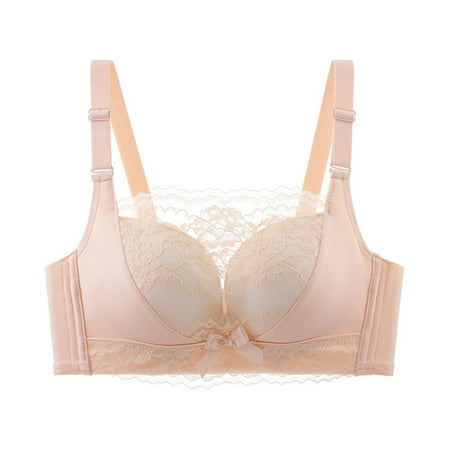 SMihono Women s Unlined Minimizer Bra Full Coverage Deep V Wirefree Push-Up Bralette Lace Everyday Mesh Embroidery Bras Beige XL