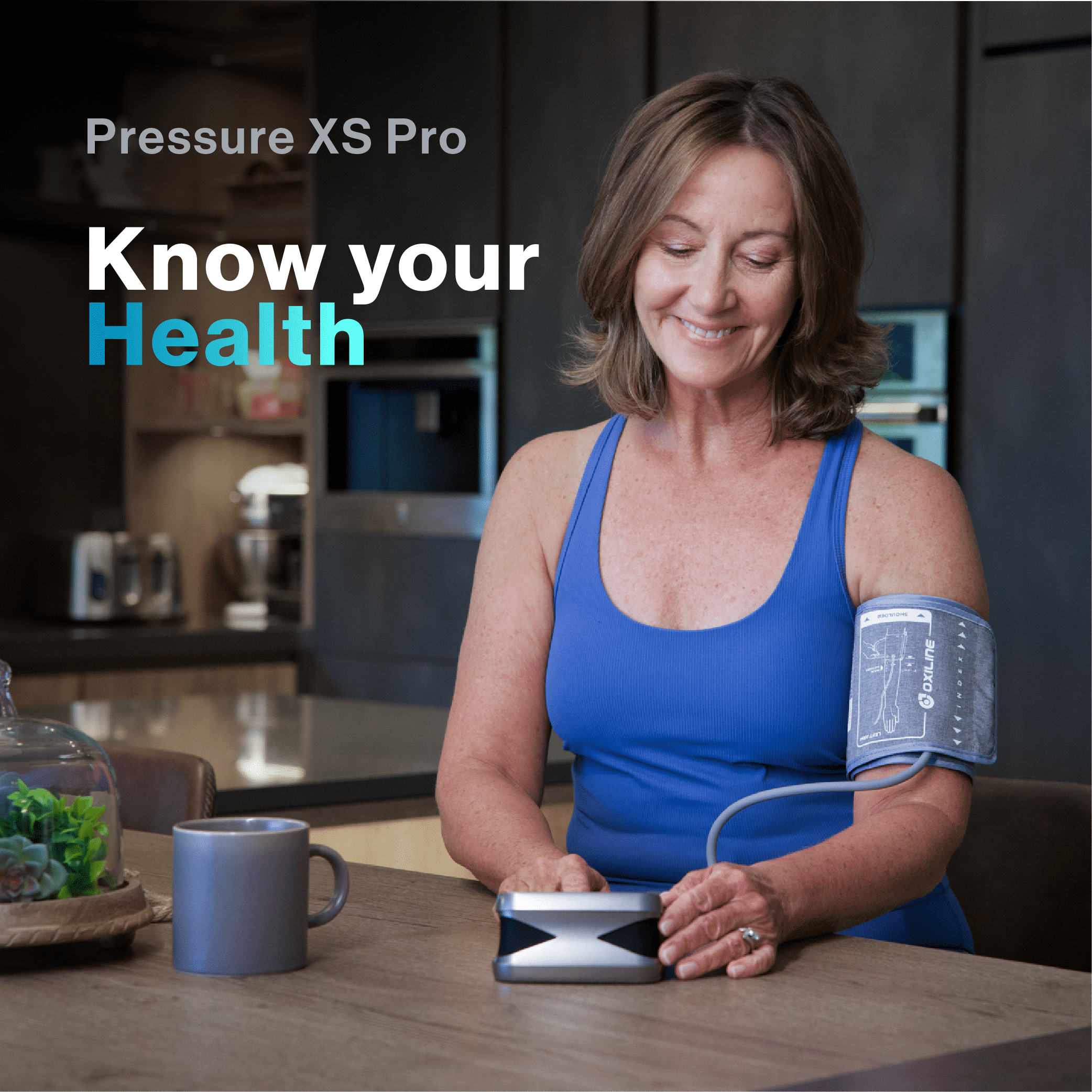Oxiline Pressure XS Pro Smart Upper Arm Blood Pressure Monitor with Premium Wide Range Cuff, Body Movement Detection, Wrap Indicator, Bluetooth Compatible for iOS & Android Devices