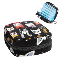 1Pc Cute Period Bag Menstrual Cup Pouch, Large Storage Bag Sanitary Purse for Sanitary Napkin Pads, Hipster Cute Cats Seamless Pattern Pads Organizer for Girls Women