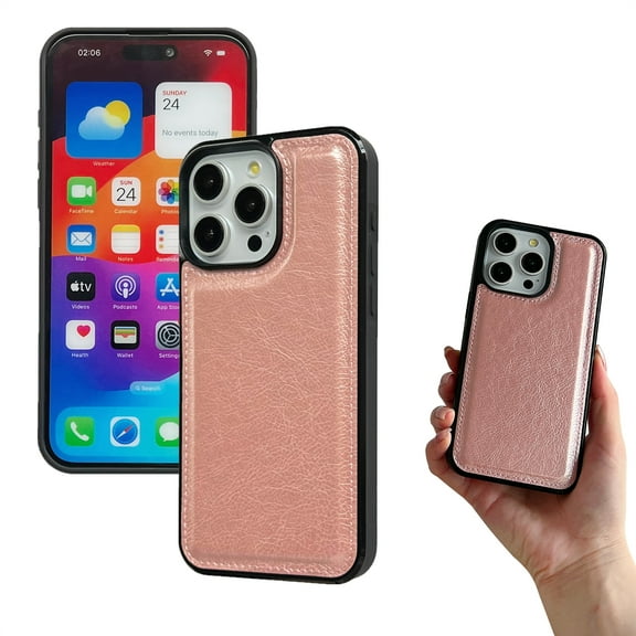 Case for iPhone 16 Pro, Classic Business PU Leather Silicone Bumper Shockproof Protective Phone Cover Hybrid Scratch Resistant Thin Slim Lightweight Case for iPhone 16 Pro, Rosegold