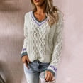 thumbnail image 2 of LYXSSBYX V-Neck Long Sleeve Sweater Tops Hot Sale Clearance for Ladies Fashion Loose Twisted Rope Hollow Long Sleeve V-Neck Sweater, 2 of 7