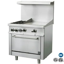 36 in. Commercial Oven Range 2 Hot Grates and 24" Flat Griddle Stove NSF 153,000BTU