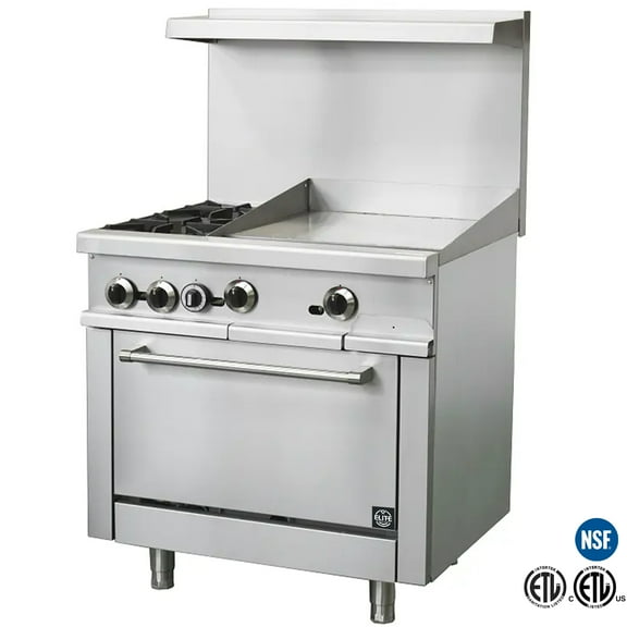 36 in. Commercial Oven Range 2 Hot Grates and 24" Flat Griddle Stove NSF 153,000BTU
