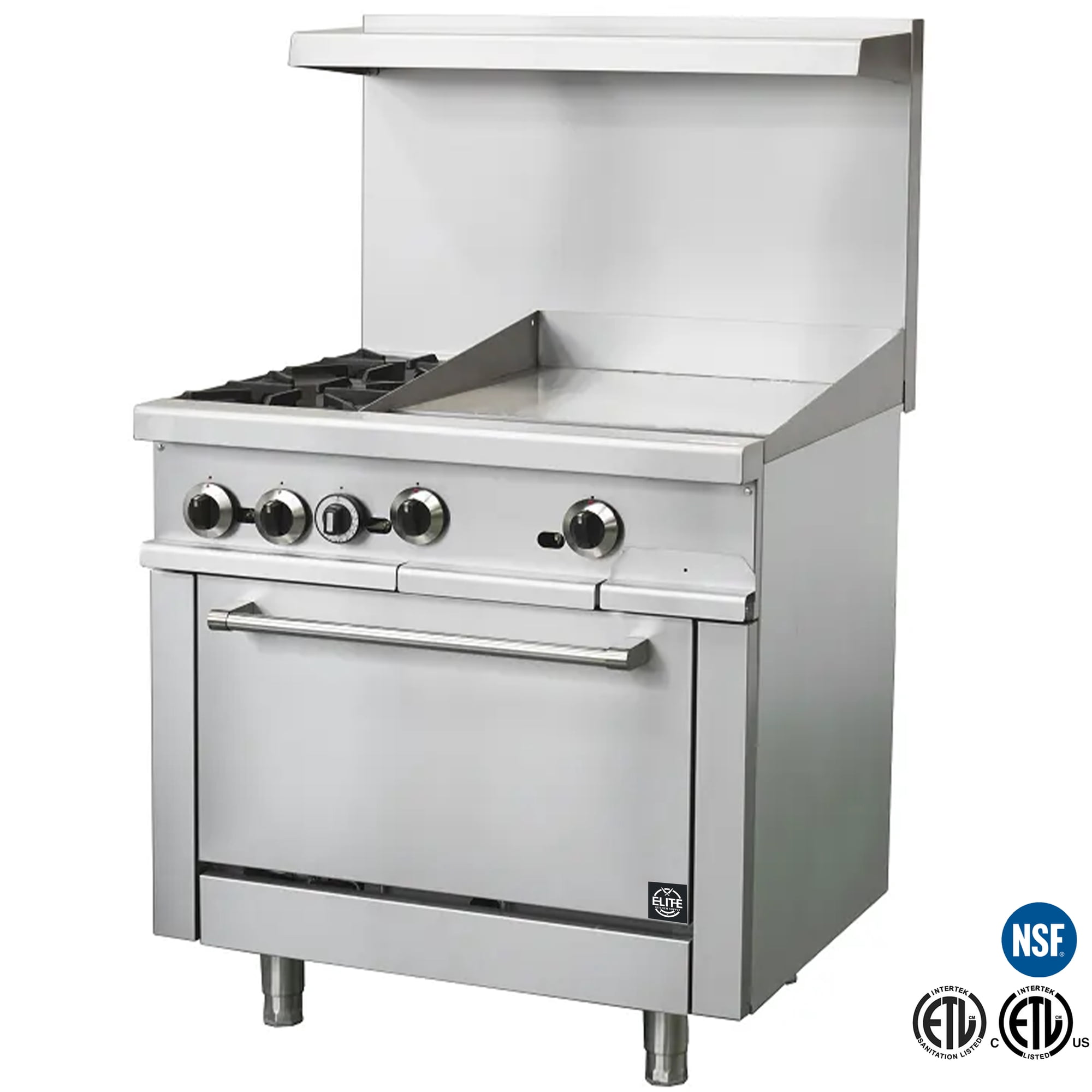 36 in. Commercial Oven Range 2 Hot Grates and 24" Flat Griddle Stove NSF 153,000BTU