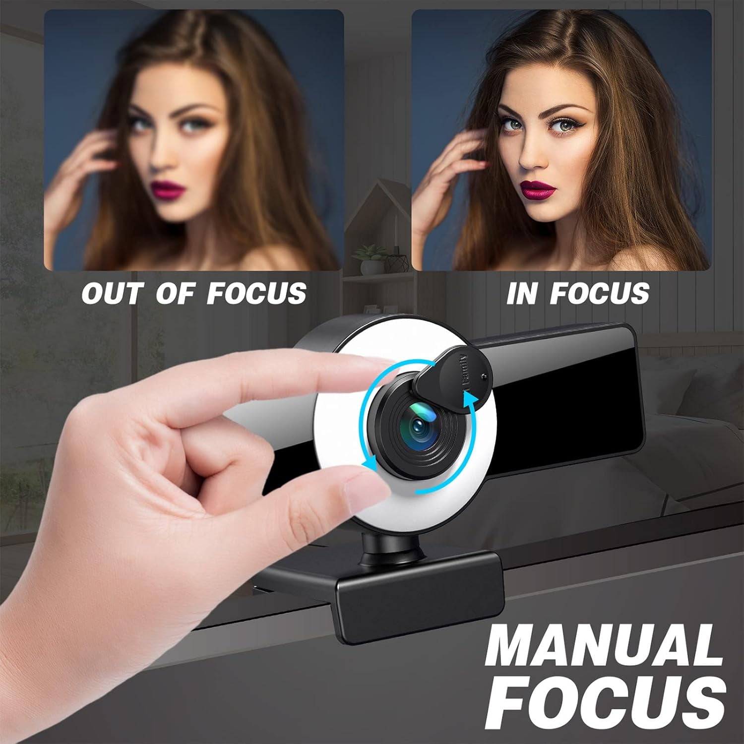 2K Webcam with Ring Light for Streaming, Webcam with Microphone for Desktop Laptop, Streaming Camera for PC Gaming Camera, Noise-Canceling Mics Web camera with Privacy Cover and Tripod