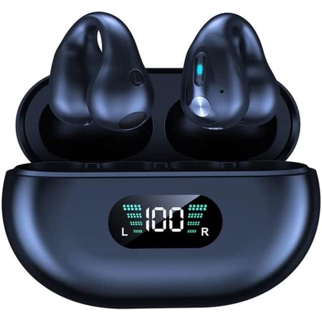 Auriculares Bluetooth 5.3 Oreja abierta Clip-on Estéreo HD IPX5 Micrófono de control táctil con cancelación de ruido a prueba de agua Pantalla de alimentación LED con estuche de carga, para deportes Ciclismo Gimnasio ACTIVE Biensenido a ACTIVE