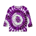 thumbnail image 3 of JTSRKL Bleached T-Shirts for Kids Girls Cute 3/4 Length Sleeve Tie Dye Gradient Color Print Basic Crewneck Pullover Tops Loose Fit Casual Tunic Blouse Purple#01 3-4 Years, 3 of 5