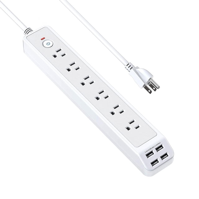 Us Standard Power Strip 6 Outlets 4 Usb Ports 2500W With Control Buttons 1.8M Cable Surge Protection Fireproof Pc Material For Home Office Devices