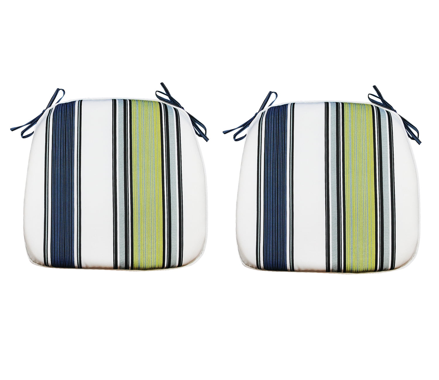 FBTS Prime Outdoor Seat Pads Yellow and Navy Stripe Set of 2 Patio Seat