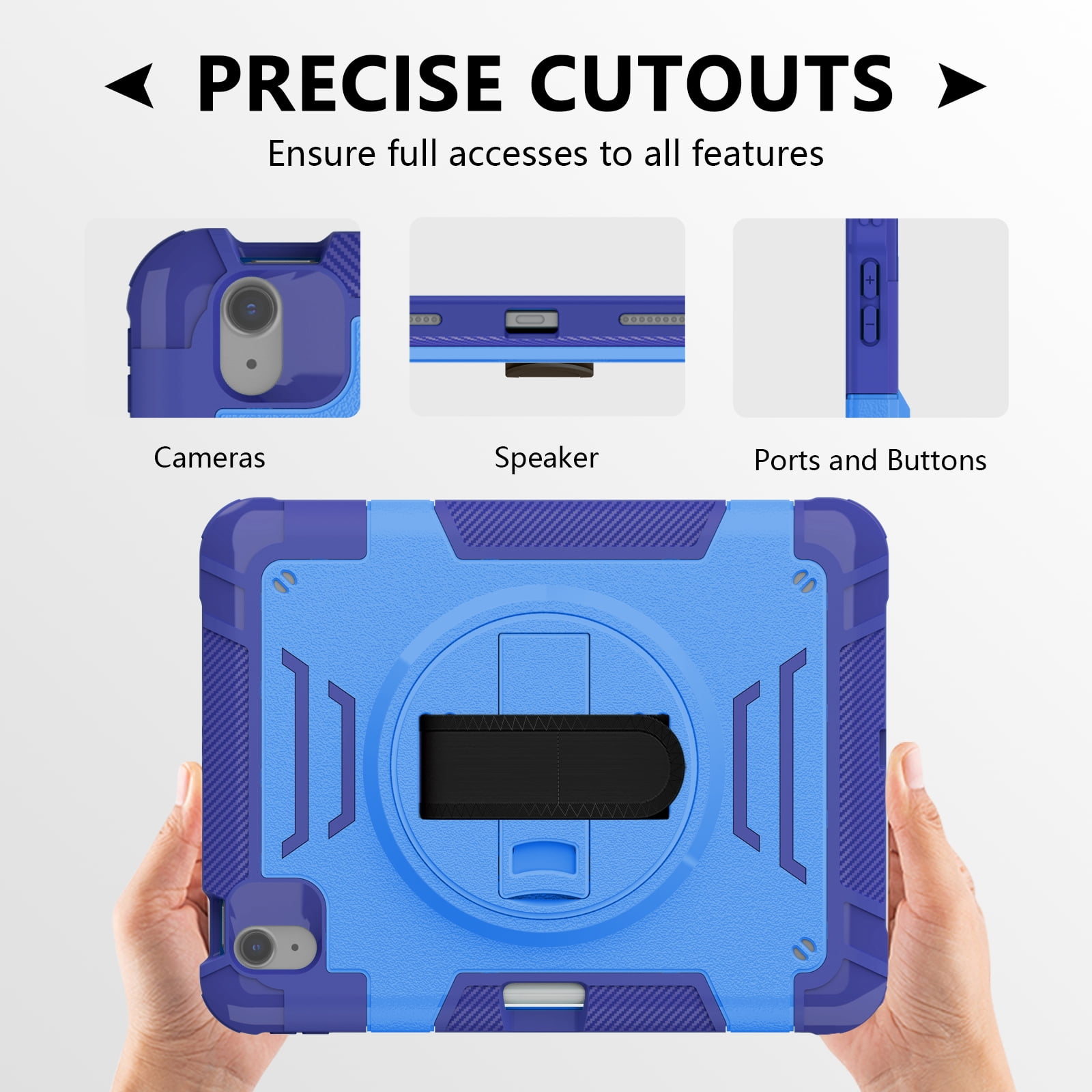 Casetego for iPad Air 6th/5th/4th Generation Case (10.9”, 2024/2022/2020),Shockproof Heavy Duty [360 Rotating Stand] [Hand Strap] [Pencil Holder] iPad Air 6/5/4 for Case Kids Girls Gifts,Blue