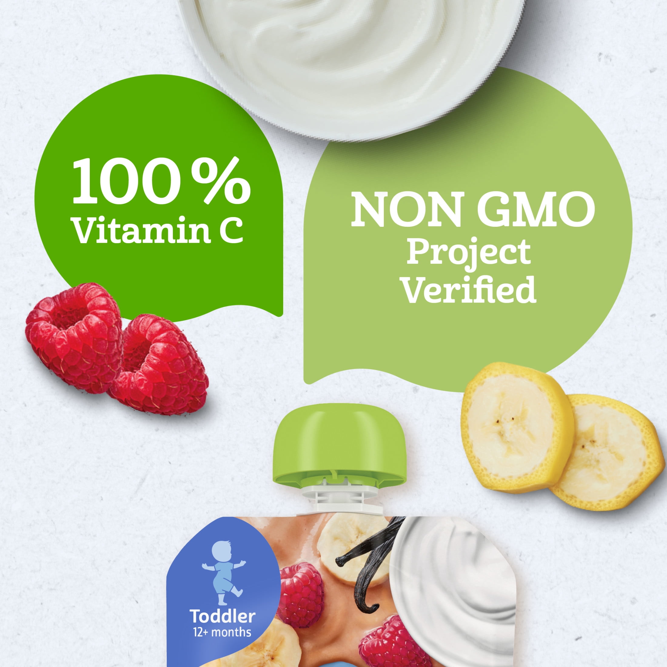 (12 pack) Gerber Organic for Toddler, Yogurt Toddler Food, Banana Raspberry Vanilla, 3.5 oz Pouch
