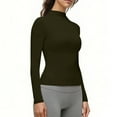 thumbnail image 5 of HomeDM Women's Long Sleeve Shirts, Turtleneck Solid Color Ribbed Basic Pullover Tops Fall Layer Slim Fit Tee Shirts - Army Green/L, 5 of 9