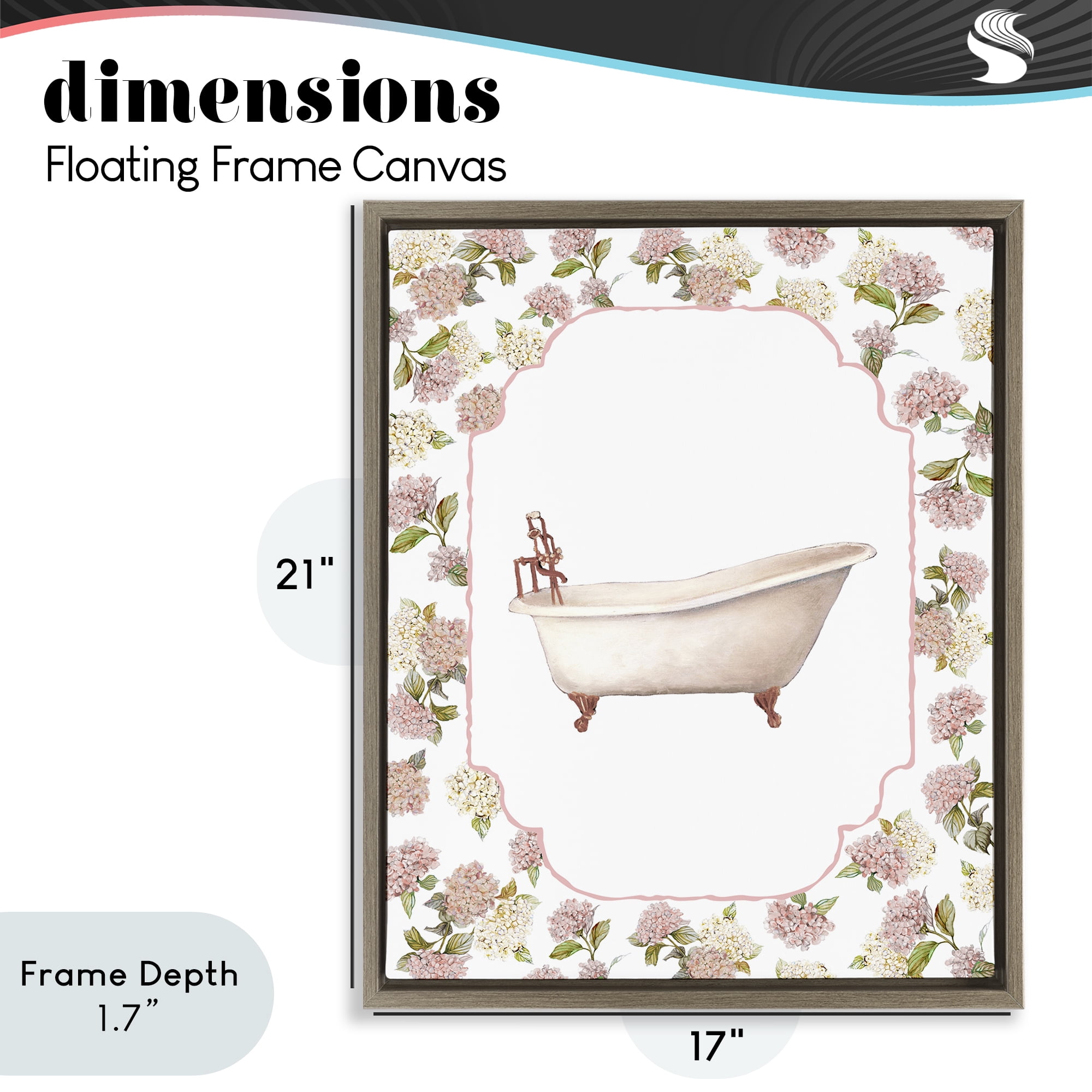 Stupell Industries Elegant Hydrangeas Bathtub Brown Framed Floater Canvas Wall Art, design by Carol Robinson